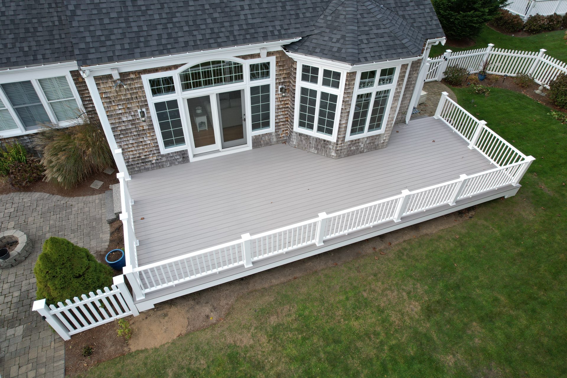 Stairs and landing with cedar trim — HyTech Roofing, Cape Cod